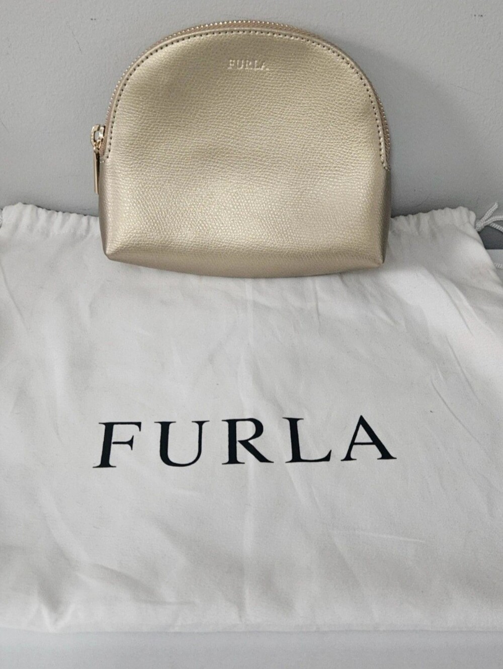 Furla Metallic Gold Dome Pouch With Dustbag